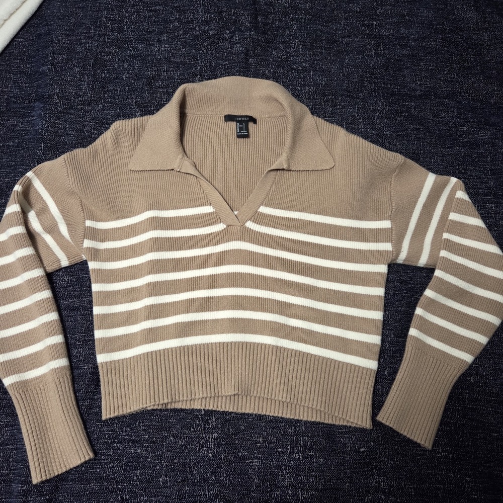 Striped Tan and White Women's Sweater